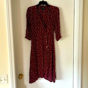 EUC Women’s MONKI Mid Sleeve Polka dot Wrap Like Button Midi Dress